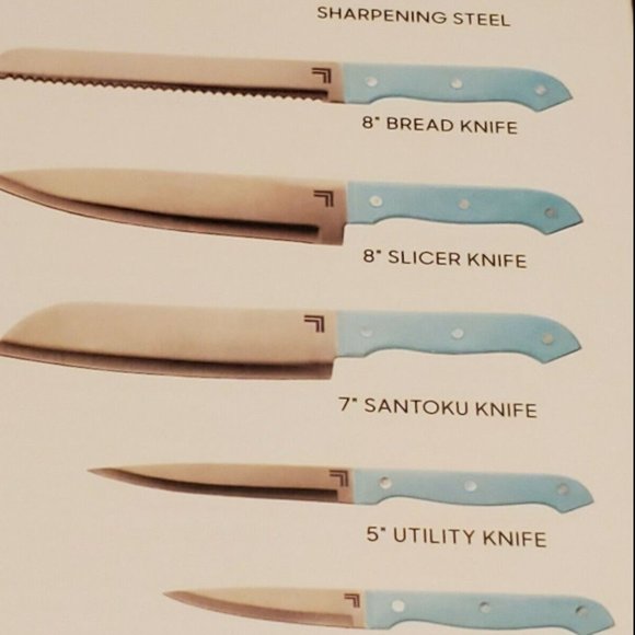 14 PC Sharper Image Knife Block Set AQUA SKY High Quality Stainless Steel Wood - Picture 5 of 6